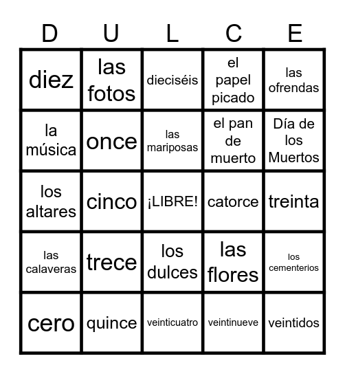 ¡DULCE! Bingo Card