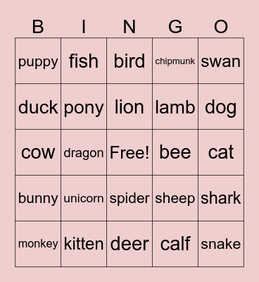 animal bingo Card