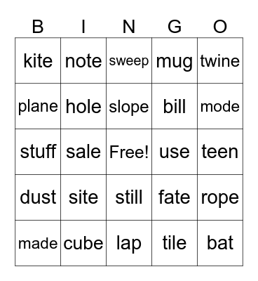 Skills 2 Words Bingo Card