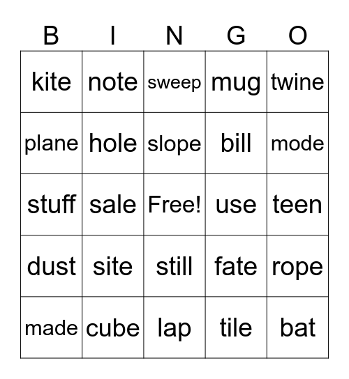 Skills 2 Words Bingo Card