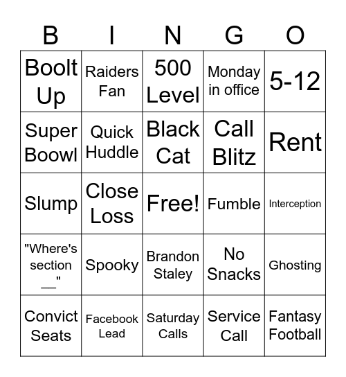 Spooky Chargers Bingo Card