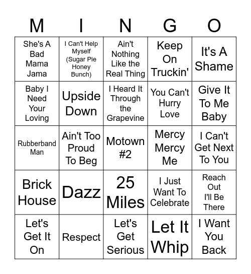 Motown #2 Bingo Card