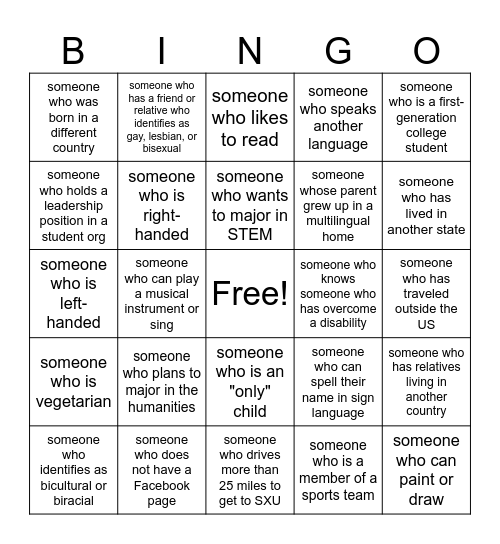 Diversity Bingo Card