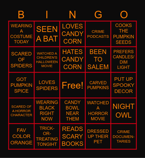 BOO BINGO (㇏(•̀ᵥᵥ•́)ノ) Bingo Card