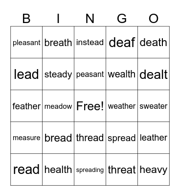 Vowel Pair ea Bingo Card
