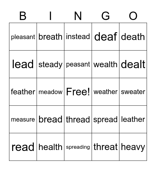 Vowel Pair ea Bingo Card