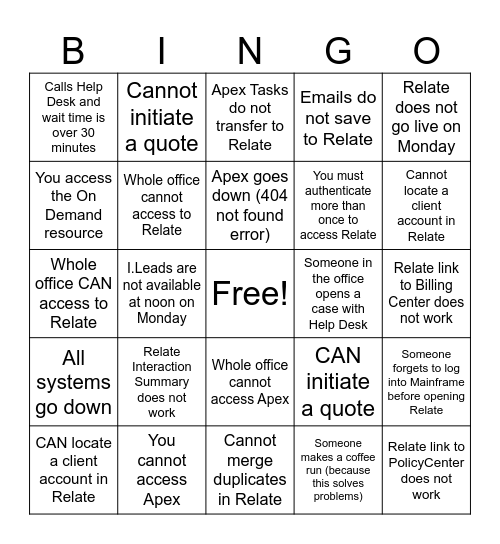 Untitled Bingo Card