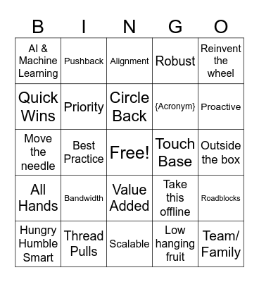 Corporate Buzz Word BINGO Card