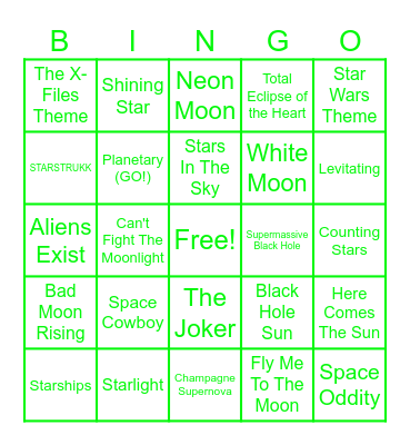Space Songs (Team Alienz!) Bingo Card