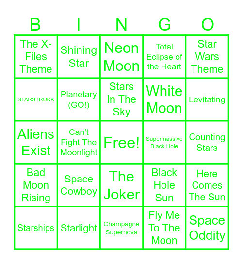 Space Songs (Team Alienz!) Bingo Card