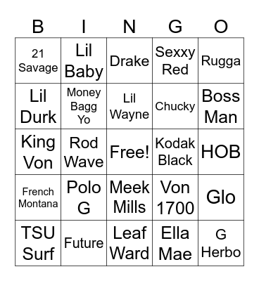 Hip Hop Bingo Card