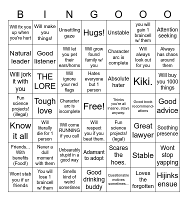 What makes them a good friend? (Or not.) Bingo Card