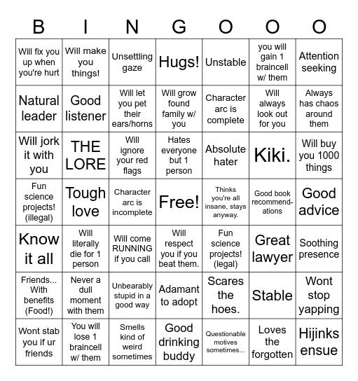 What makes them a good friend? (Or not.) Bingo Card