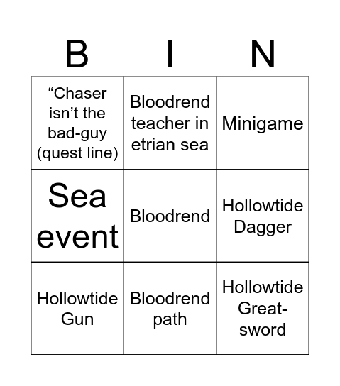 Hollowtide Bingo Card