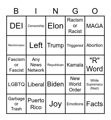 X Bingo (Election Edition) Bingo Card
