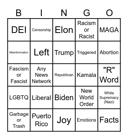X Bingo (Election Edition) Bingo Card