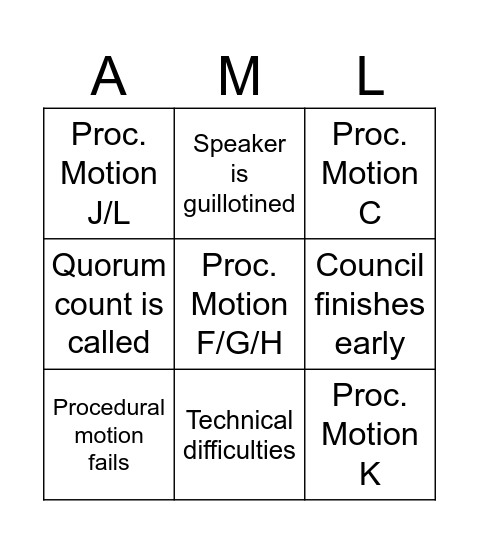 Ruaidhrí's Comhairle Bingo Card