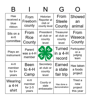 4-H Bingo Card