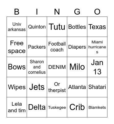 Baby Girl Miller Bingo Card