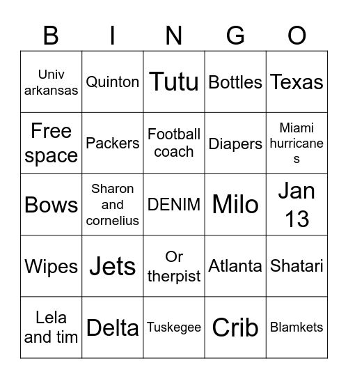 Baby Girl Miller Bingo Card