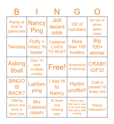 Food Club 2 Bingo Card