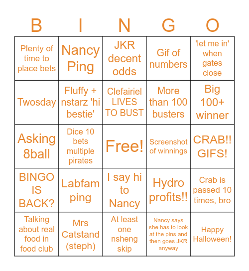 Food Club 2 Bingo Card