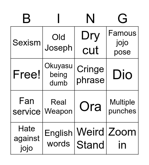 Jojo comp bingo Card