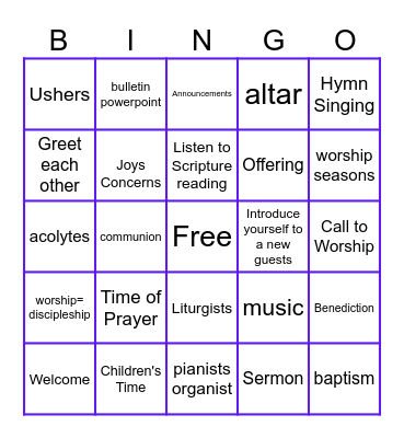 Worship Bingo! Bingo Card