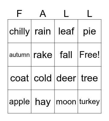 Fall Bingo Card