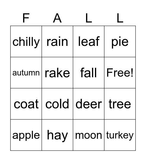 Fall Bingo Card