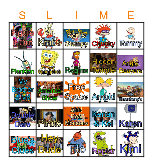 90's Nickelodeon Bingo Card