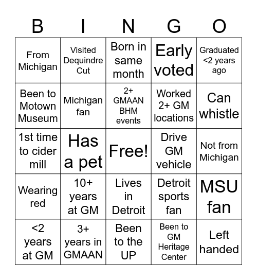 GMAAN GPD BINGO Card