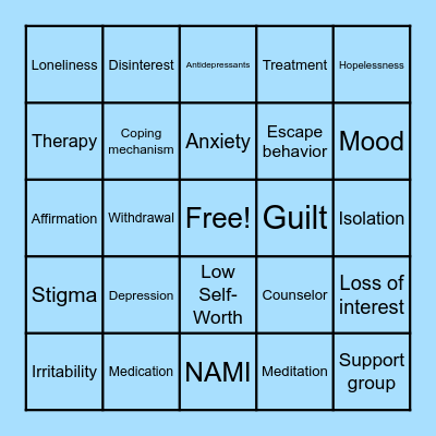 Understanding Depression Bingo Card