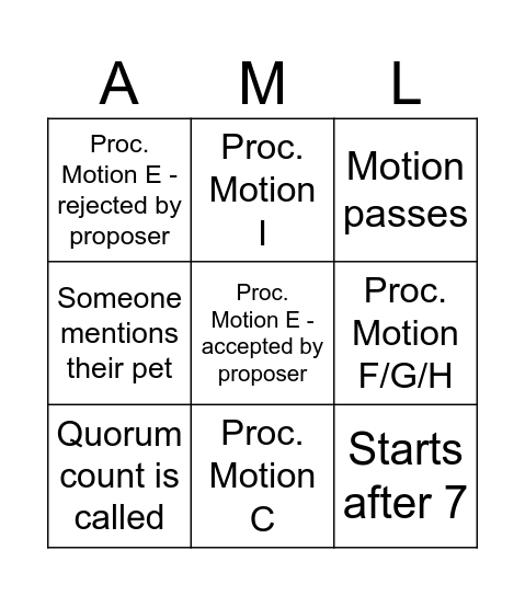 Ruaidhrí's Comhairle Bingo Card