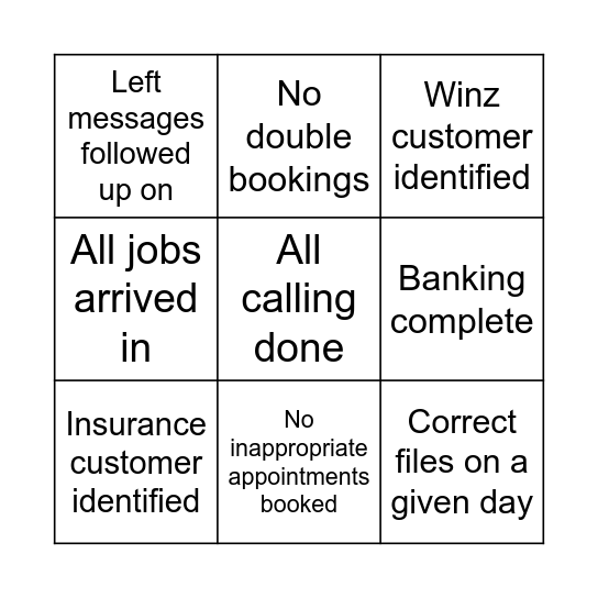 Who cares wins Bingo Card