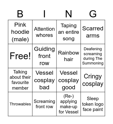 Sleep Token Fanbase Bullshit Bingo Card