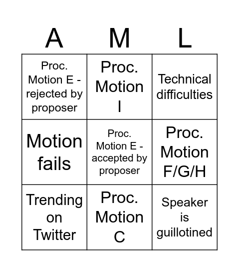 Ruaidhrí's Comhairle Bingo Card