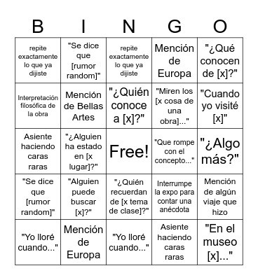Panorama Bingo Card