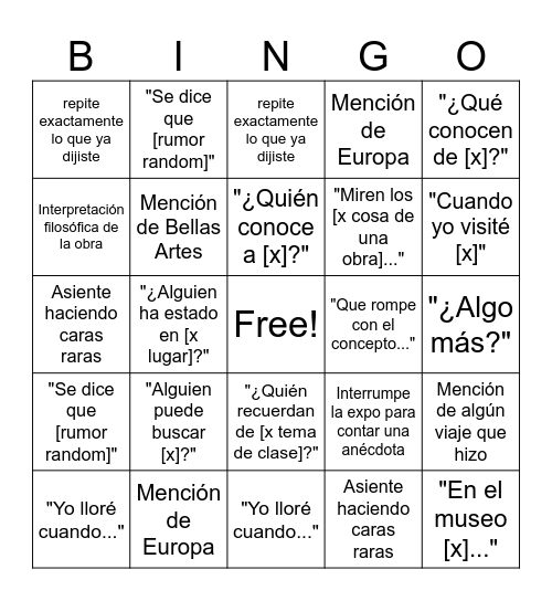 Panorama Bingo Card