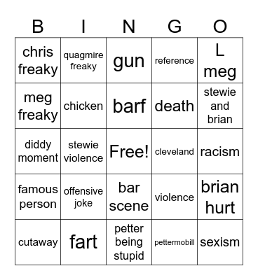 family guy Bingo Card