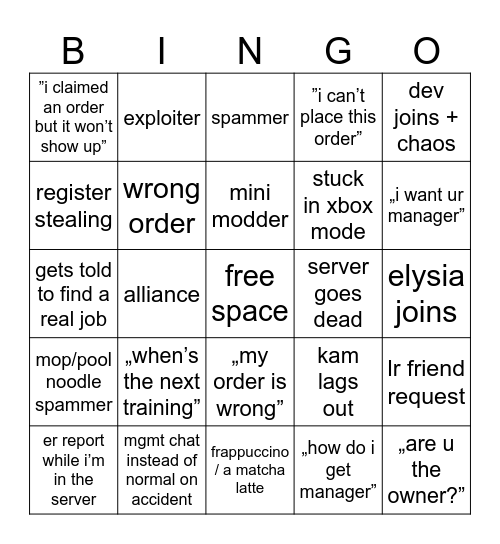 boba shift bingo Card