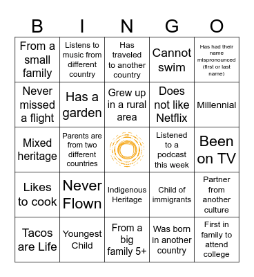 Get to Know You Bingo Card