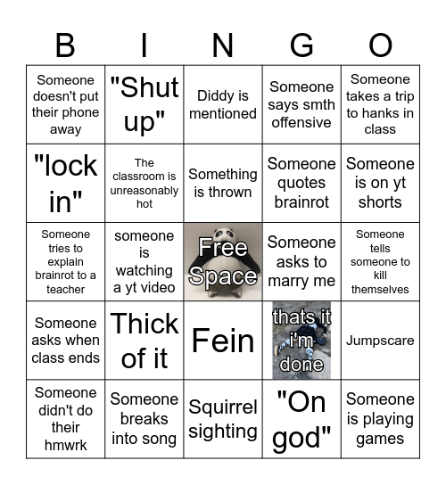 Odd day Bingo Card