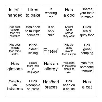 Find Someone Who Bingo Card