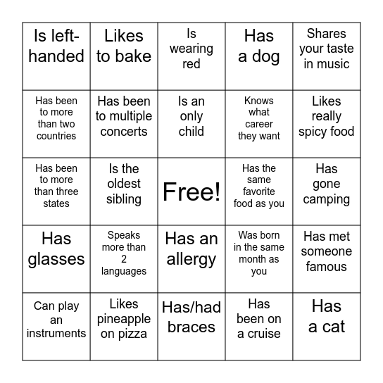 Find Someone Who Bingo Card
