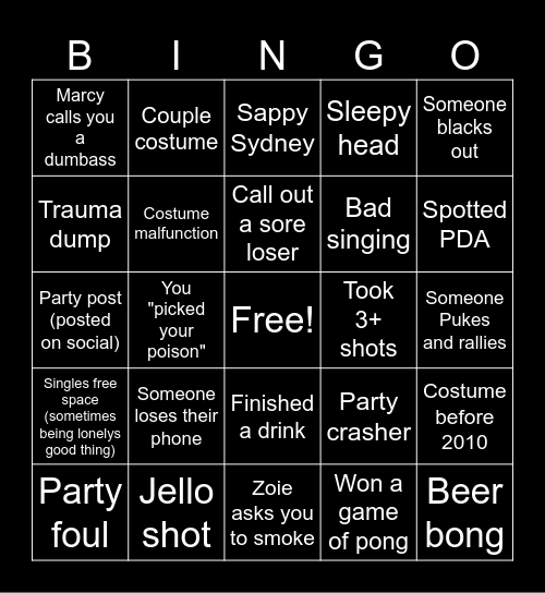 Bingo and BOO-ze Bingo Card