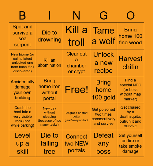 Valheim Bingo Card