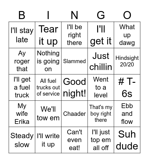 Brentisms Bingo Card