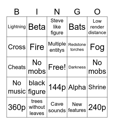 Minecraft horror bingo Card
