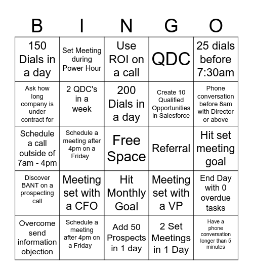 Bingo Competition Bingo Card